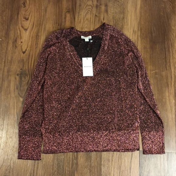 Whistles Metallic Pink V Neck Sparkle Knit NWT Top EEE - Picture 1 of 7